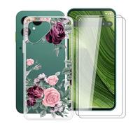 YQINHHME Custodia per Fairphone Gen 6 (6.31 ") + 2 X Pellicola in Vetro Tempera, Antiurto AntiGraffio Protettiva Case Trasparente Morbido TPU Bumper Cover per Fairphone Gen 6 - Rosa Rossa