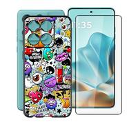 YQINHHME Custodia per Motorola Edge 60 Fusion (6.70") con 1 X Vetro Temperato Pellicola Protettiva, Ultra Sottile AntiGraffio Nero Morbida TPU Cover per Motorola Edge 60 Fusion - Graffito