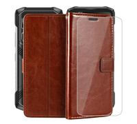 YQINHHME per Doogee Blade20 Play (6.60") Custodia Flip Cover + Vetro Temperato, PU Pelle Flip Stand Slot Schede Case Custodia con 9H Durezza Pellicola Protettiva - Brown