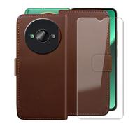 YQINHHME per Oukitel C59 Pro (6.88") Custodia Flip Cover + Vetro Temperato, PU Pelle Flip Stand Slot Schede Case Custodia con 9H Durezza Pellicola Protettiva - Brown