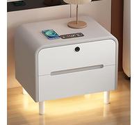 YQMHEZ Comodino, Comodinos con Luce LED Orientabile E Serratura A Impronta Digitale, Tavolino Comodinos Intelligente con Ricarica Wireless, Comodino per Camera da Letto(White+Gray,45cm)