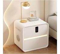 YQMHEZ Comodino, Tavolino Comodinos con Serratura A Combinazione, Luce LED Orientabile E Stazione di Ricarica, Comodinos Intelligente, Comodino con Finitura in Pelle per Camera da Letto(White)