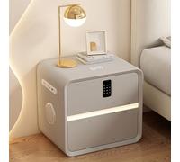 YQMHEZ Comodino, Tavolino Comodinos con Serratura A Combinazione, Luce LED Orientabile E Stazione di Ricarica, Comodinos Intelligente, Comodino con Finitura in Pelle per Camera da Letto(Gray)