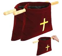 YQNISCU 2 Pezzi Che offrono cestini for la Chiesa, Borse for la Bibbia con Croce Ricamata con Manici in Legno, Forniture for Comunione for chiese in Flanella Rosse, Borsa for la Bibbia -
