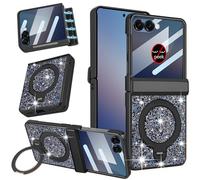 YQODSZ Custodia magnetica per Samsung Galaxy Z Flip 7 con supporto ad anello rotante, compatibile con Magsafe Privacy Screen Protector copertura completa cerniera cover da donna glitter Bling custodia
