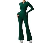 YQRYQP Tute a maniche lunghe per donna, con cerniera, in un unico pezzo, con tasche, leggings svasati, tuta da allenamento(green,M)