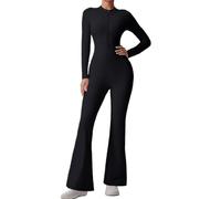 YQRYQP Tute a maniche lunghe per donna, con cerniera, in un unico pezzo, con tasche, leggings svasati, tuta da allenamento(Black,M)