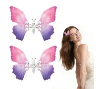 YQSLBULKY 2 fermagli per capelli a forma di farfalla, sfumati rosa e viola, stile bohémien, in tulle con perle, con ali mobili 3D, accessori per capelli per donne e ragazze