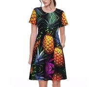 YQTGBCED Abito estivo da donna a tema tropicale, con stampa di ananas e frutta, elegante, maxi abito per primavera, vacanze al mare e uso quotidiano, Nero , M