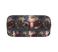 YQTGBCED Astuccio portapenne con stampa di Babbo Natale, grande capacità, con organizer, materiale in tessuto Oxford, scomparti multipli, Nero , Taglia unica, Astuccio per trucchi