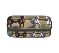 YQTGBCED Astuccio portapenne multifunzione con stampa di cavalli che corrono, per ufficio, grande capacità, organizer per penne, Nero , Taglia unica, Custodia per chiave