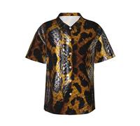 YQTGBCED Camicie da spiaggia tropicali con stampa serpente giallo, camicie estive casual con bottoni, per vacanze e attività all'aperto, Nero , M