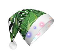YQTGBCED Cappello alla moda con foglie verdi di palma tropicale con stampa di piante tropicali per decorazioni natalizie, cappello decorativo con luci a LED