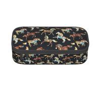 YQTGBCED Cassa della penna di grande capacità della stampa del cavallo marrone con l'organizzatore, materiale del panno di Oxford, scomparti multipli, Nero , Taglia unica, Astuccio per trucchi