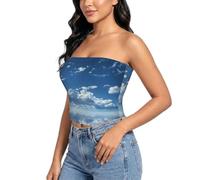 YQTGBCED Color Map Points Print Camicetta senza spalline da donna, Nuvole nel cielo, S