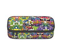 YQTGBCED Colorful Graffiti Pattern Stampa Astuccio Ufficio Uso Multifunzione Matita Pouch Grande Capacità Penna Organizer Bag, Nero , Taglia unica, Custodia per chiave