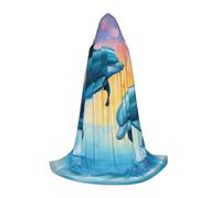 YQTGBCED Mantello con cappuccio con stampa delfini innamorati per Halloween, stile rinascimentale, perfetto per giochi di ruolo e feste