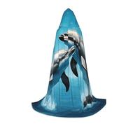 YQTGBCED Mantello con cappuccio con stampa delfini innamorati per Halloween, stile rinascimentale, perfetto per giochi di ruolo e feste