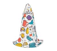 YQTGBCED Mantello con cappuccio e piume colorate disegnate a mano su stampa bianca per Halloween, stile rinascimentale, perfetto per giochi di ruolo e feste