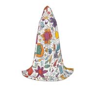 YQTGBCED Mantello con cappuccio e piume colorate disegnate a mano su stampa bianca per Halloween, stile rinascimentale, perfetto per giochi di ruolo e feste