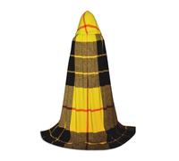 YQTGBCED Mantello con cappuccio giallo grigio nero con stampa scozzese per Halloween, stile rinascimentale, perfetto per giochi di ruolo e feste