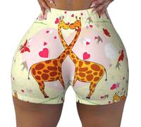 YQTGBCED Pantaloncini da allenamento da donna, con stampa di giraffa, cuore e farfalla, perfetti per fitness, estate e uso quotidiano, Nero , XXL