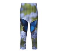 YQTGBCED Pantaloni pigiama in cotone con stampa a farfalla blu, comodi, per una varietà di occasioni e possono essere indossati tutto l'anno, Nero , L(14-16)
