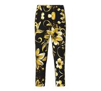 YQTGBCED Pantaloni pigiama in cotone con stampa a fiori neri e oro, per una varietà di occasioni e possono essere indossati tutto l'anno, Nero , XS(5-6)