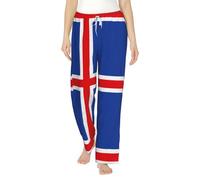 YQTGBCED Pantaloni pigiama in morbida flanella con stampa bandiera islandese, pantaloni pigiama in cotone, per Natale e uso quotidiano, Nero , XL