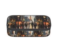 YQTGBCED Pittura a olio Parigi Street Scene Torre Eiffel stampa grande capacità portapenne con organizer, materiale Oxford tessuto, scomparti multipli, Nero , Taglia unica, Astuccio per trucchi