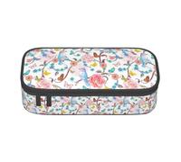 YQTGBCED Romantico fantasia floreale uccelli farfalla stampa grande capacità portapenne con organizer, materiale Oxford tessuto, scomparti multipli, Nero , Taglia unica, Astuccio per trucchi