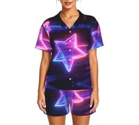 YQTGBCED Set pigiama a maniche corte da donna con stampa a stelle al neon | Leggero e fresco per le mattine rilassate o le domeniche pigre