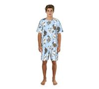 YQTGBCED Set pigiama da uomo con cincillà blu e luna, classico girocollo e pantaloncini elastici in vita, per le notti estive, Nero , S