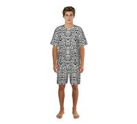 YQTGBCED Set pigiama da uomo con stampa a pelle di serpente bianco e nero, classico girocollo e pantaloncini elastici in vita, per le notti estive, Nero , XXL