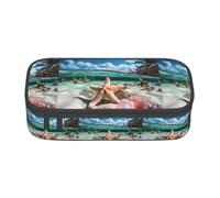 YQTGBCED Stella marina e corallo sulla spiaggia stampa grande capacità penna caso con organizer, materiale tessuto Oxford, scomparti multipli, Nero , Taglia unica, Astuccio per trucchi