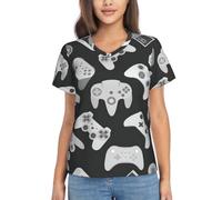 YQTGBCED T-shirt da donna con scollo a V, con stampa controller di gioco, magliette classiche da donna, per qualsiasi ambiente casual, lavoro, viaggi, Nero , 3XL