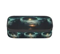 YQTGBCED UFO at Night - Astuccio portapenne di grande capacità con organizer, tessuto Oxford, scomparti multipli, Nero , Taglia unica, Astuccio per trucchi