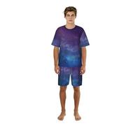 YQTGBCED Universo con stelle Galaxy Interstellar Print Pigiama da uomo, classico girocollo e pantaloncini elastici in vita, per le notti estive, Nero , L