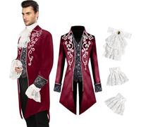 YQVGFBY Abbigliamento Medievale da Uomo, Costumi Medievali Steampunk Giacca, Frack Gotico, Frack Vittoriano da Uomo per Costumi Maschili, Halloween, Pirati, Vampiri, Cosplay (Rosso, XXL)