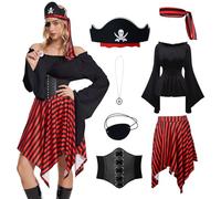 YQVGFBY Costume da pirata da donna, vestito da pirata medievale, vestito vichingo, vestito da donna per Halloween, carnevale, cosplay (nero, M)