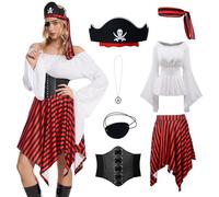 YQVGFBY Costume da pirata da donna, vestito da pirata medievale, vestito vichingo, vestito da donna per Halloween, carnevale, cosplay (bianco, L)