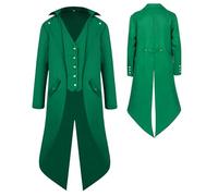 YQVGFBY Giacca da Uomo in Stile Gothic Steampunk, Medioevale e Vittoriano, Vintage, Uniforme da Smoking Lunga, per Cosplay di Pirati, Vampiri, Costumi da Festa per Adulti, verde, L