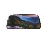 YQxwJL Astuccio con stampa canadese di montagna fumosa scogliera di grande capacità, astuccio con cerniera, astuccio in pelle resistente per ufficio, viaggio