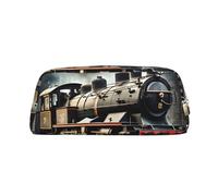 YQxwJL Astuccio per matite con stampa di treno a vapore, grande capacità, astuccio con cerniera, astuccio in pelle resistente per ufficio, viaggio