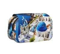 YQxwJL Astuccio portamatite con stampa di isole greche, grande capacità, portatile, con cerniera, per ufficio e casa