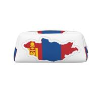 YQxwJL Astuccio portamatite di grande capacità con stampa della mappa della bandiera della Mongolia, astuccio con cerniera, astuccio in pelle resistente per ufficio, viaggio, Argento, One Size, Borsa