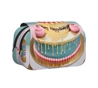 YQxwJL Astuccio portamatite grande con stampa Happy Birthday Big cake, grande capacità, con cerniera, per ufficio e casa, Nero, One Size, Morden