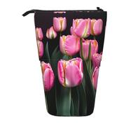 YQxwJL Astuccio telescopico con stampa di rosa e tulipani, astuccio per matite in piedi, astuccio per matite carino per adulti, Nero , Taglia unica, Stampa alla moda