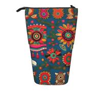 YQxwJL Astuccio telescopico per arte popolare messicana, stampa bohémien, astuccio pop-up, portapenne, grazioso astuccio per adulti, nero, taglia unica, stampa alla moda, Nero (Black), One size,