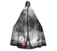 YQxwJL Auto rossa davanti alla Torre Eiffel stampa adulto mantello con cappuccio, mantello lungo per feste donne uomini carnevale travestimento